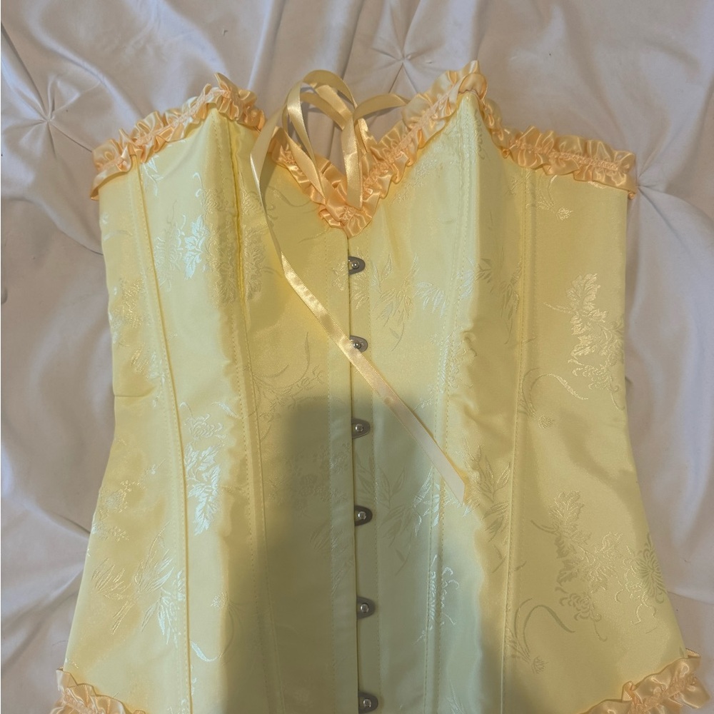 Yellow Satin Corset with Ruffle Trim